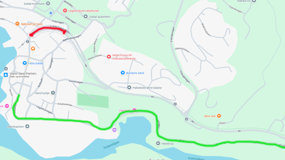 Lenkje til artikkel: Viktig trafikkmelding: Stenging av Sandsvegen til Sand sentrum